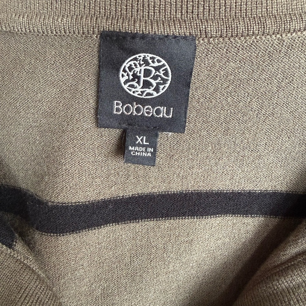 Bobeau Olive Green Striped Knit Polo V Neck Crop Sweater Size XL - Picture 3 of 8